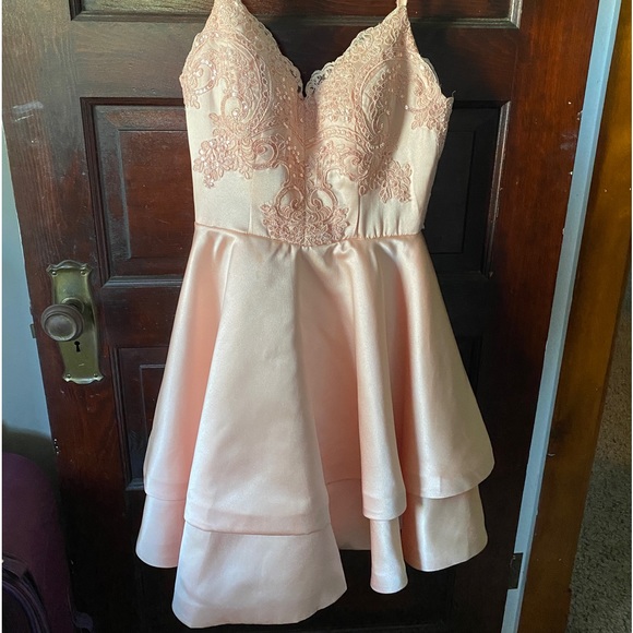 Pink Satin Lace Sequin Dress - Picture 3 of 8